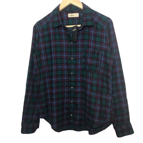 HOLLISTER Plaid Button Down Shirt In Green Size Small - Picture 1 of 6